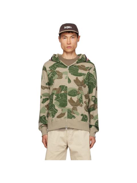 A BATHING APE® Beige & Green 'WGM' Layered Line Camo Shark Hoodie