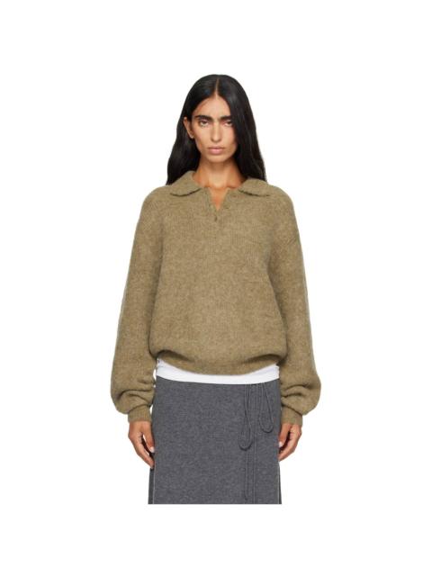 LE17SEPTEMBRE Khaki Textured Alpaca Collar Knit Polo