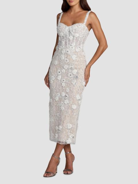 MAC DUGGAL Women's Beaded Embroidery Fitted Midi-Dress - Ivory Beige