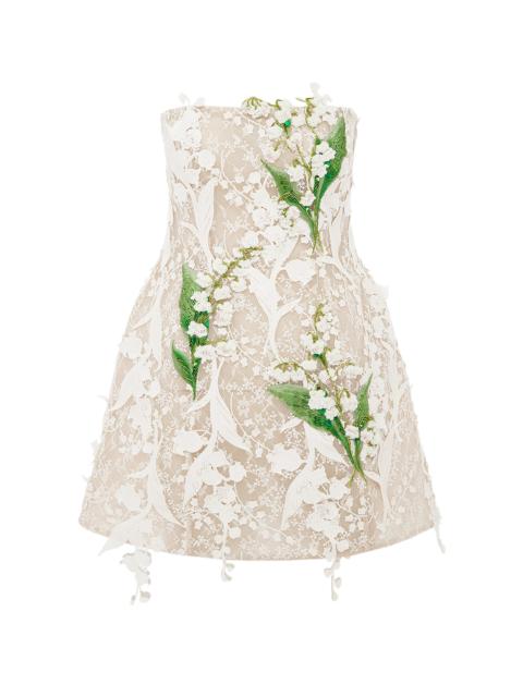 LEO LIN Roselle Embellished Lace Mini Dress off-white