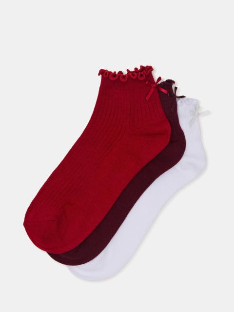 STEVE MADDEN 3 PACK MELODY LETTUCE EDGE BOW SOCKS RED MULTI