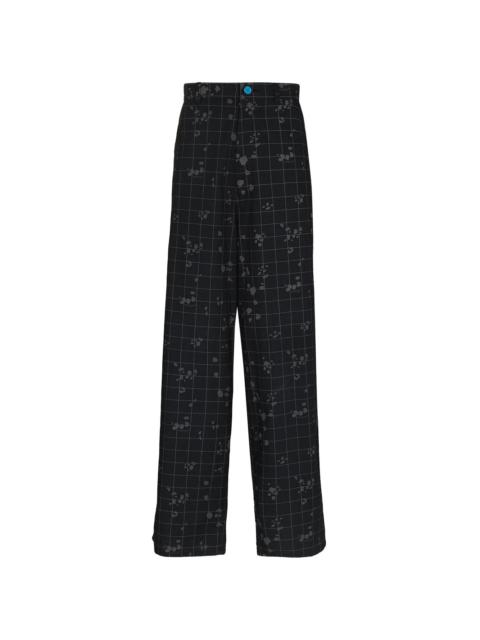 check-pattern loose-fit trousers