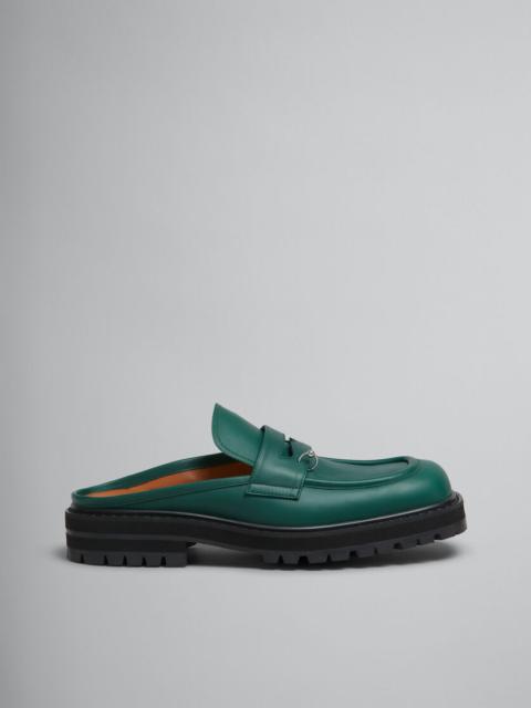 Marni GREEN LEATHER PIERCING 2.0 CHUNKY SABOT LOAFER
