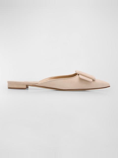 Manolo Blahnik Maysale Suede Buckle Ballerina Mules