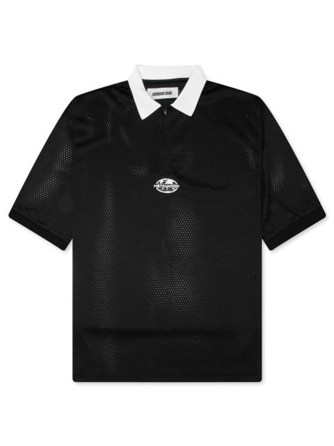Metalwood Studio QUARTER ZIP JERSEY POLO - BLACK