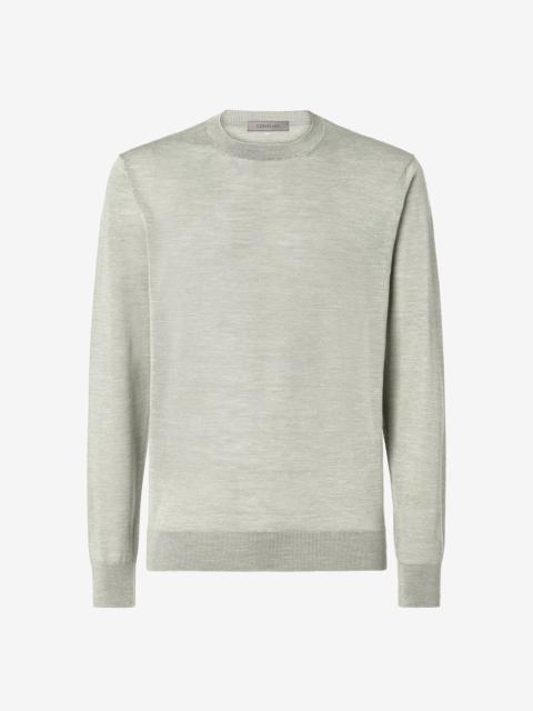 CORNELIANI Light green wool, linen and silk crew neck knitwear