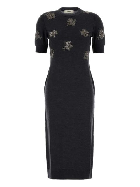 FENDI floral-embroidered midi dress