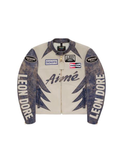 AIMÉ LEON DORE Aime Leon Dore x Vanson Distressed Leather Moto Jacket Blue/Cream