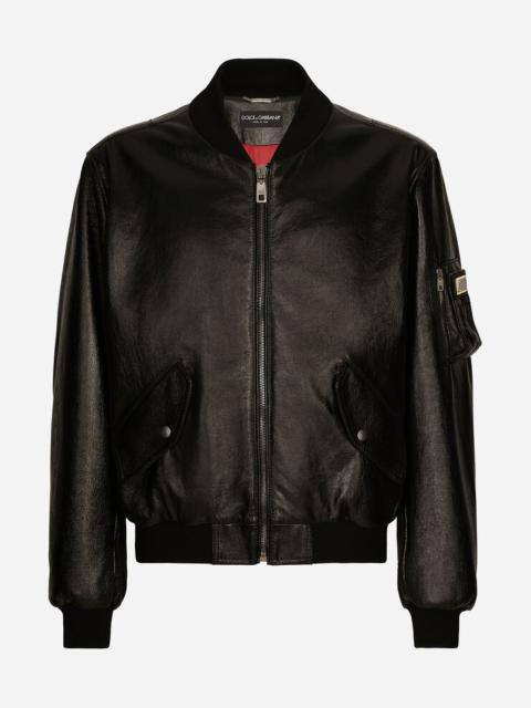 Leather jacket with branded tag