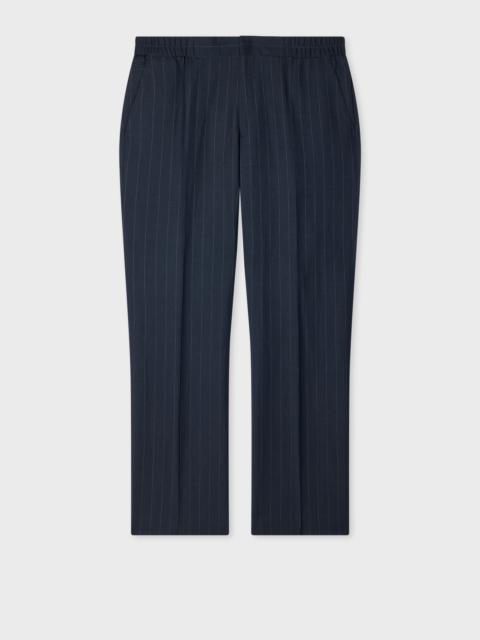 Paul Smith Navy Wool-Linen Pinstripe Elasticated Waist Trousers