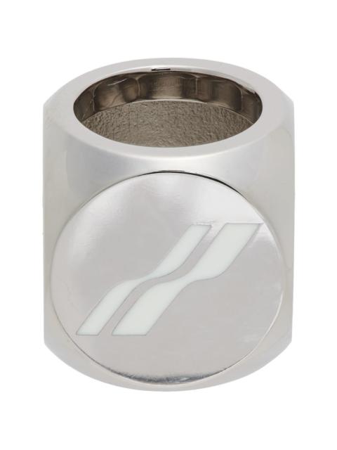 We11done Silver & White Logo Dice Ring