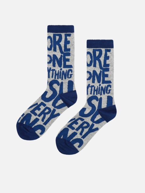 EVISU ALLOVER GRAFFITI SLOGAN JACQUARD LONG SOCKS