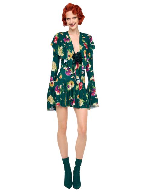 NORMA KAMALI LONG SLEEVE DEEP V RUFFLE MINI DRESS