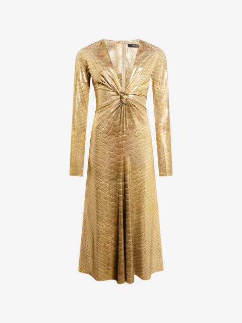 Roberto Cavalli Beige Gold Midi Dress with Scale Print