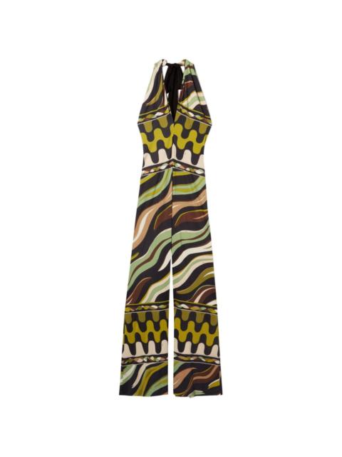 Fiamme-print halterneck jumpsuit