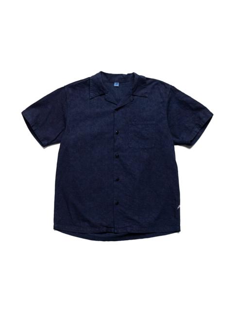Pure Blue Japan Organic Cotton Jacquard SS Open Collar Shirt - Flower