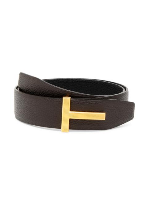 TOM FORD Men's Ridged T Buckle Reversible Leather Belt - Brown Black