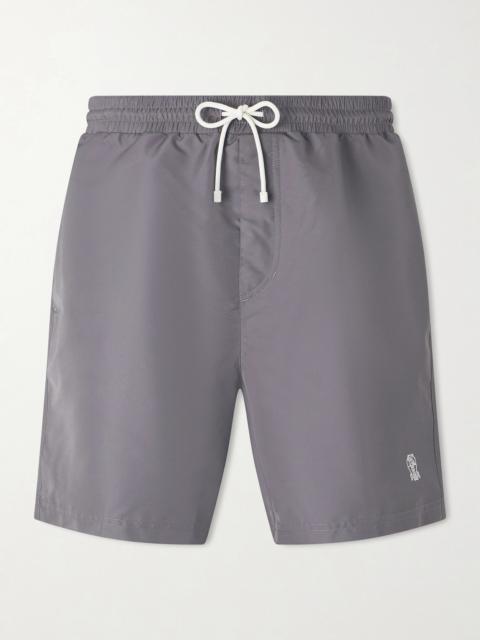 Brunello Cucinelli Straight-Leg Mid-Length Logo-Embroidered Swim Shorts