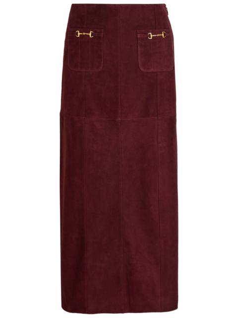 RIXO Rixo Edwina Horsebit-embellished Suede Midi Skirt