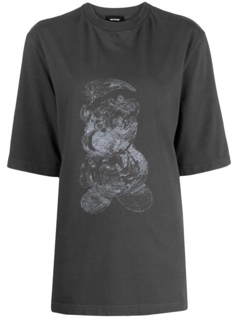 Grey Bear-Print Cotton T-Shirt