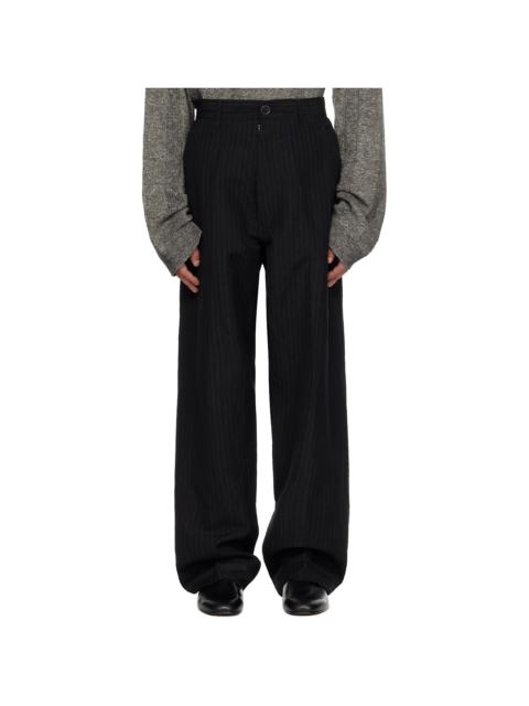 Maison Margiela Black Pinstripe Linen & Wool Trousers