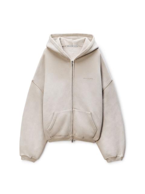 Alexander Wang ZIP UP HOODIE W/ ALLOVER HOTFIX (WASHED KHAKI)