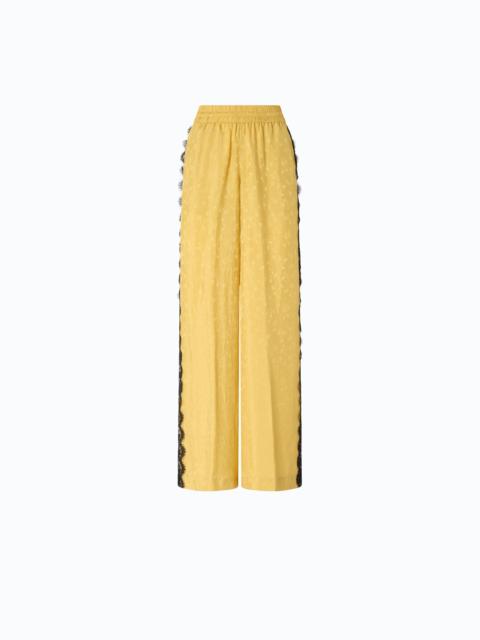PINKO PALAZZO TROUSERS WITH FLORAL MOTIF AND LACE TRIM