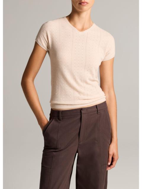 Vince Pointelle Wool Short-Sleeve Sweater