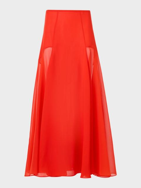 AKRIS Sheer Silk Organza Godet Midi Skirt