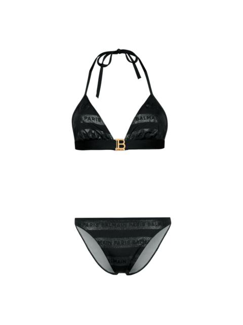 logo-print triangle bikini set