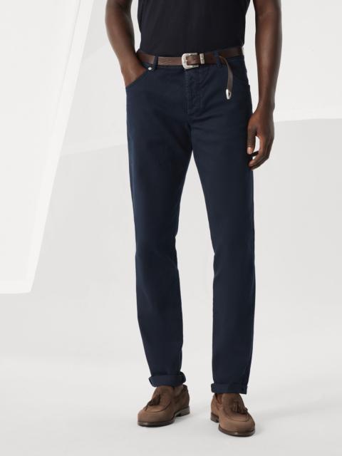 Brunello Cucinelli Garment-dyed slim fit trousers in comfort cotton lightweight denim