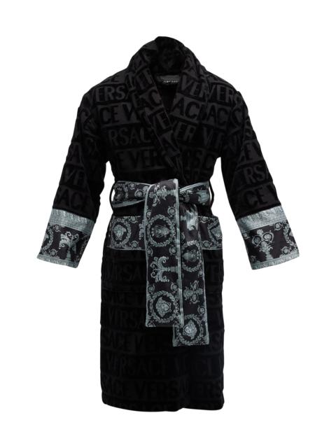 VERSACE Men's ?Logo Baroque Bathrobe - Black