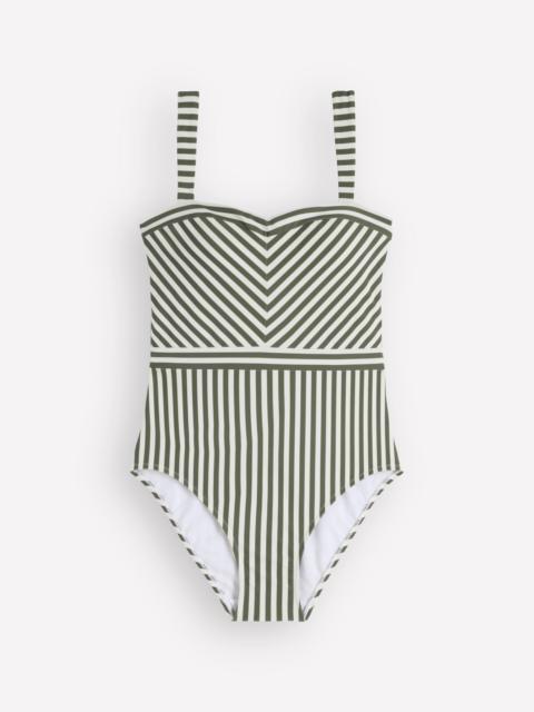 BODEN Clean Sweetheart Swimsuit-Olive Ivory Stripe