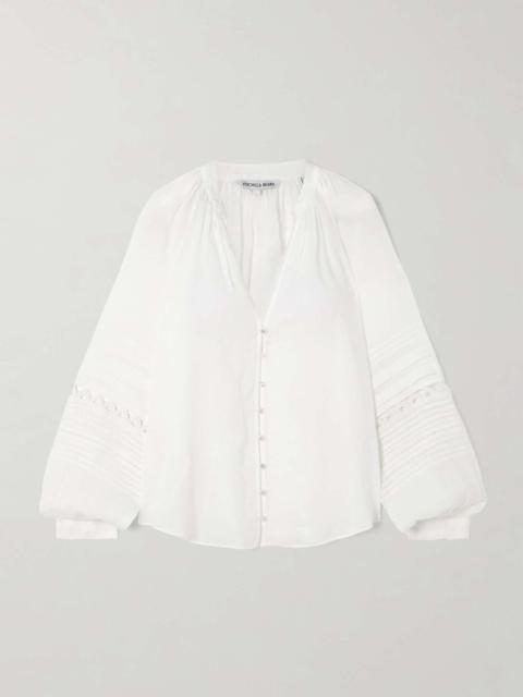 VERONICA BEARD Ailani crochet-trimmed pintucked ramie-voile blouse Off-white
