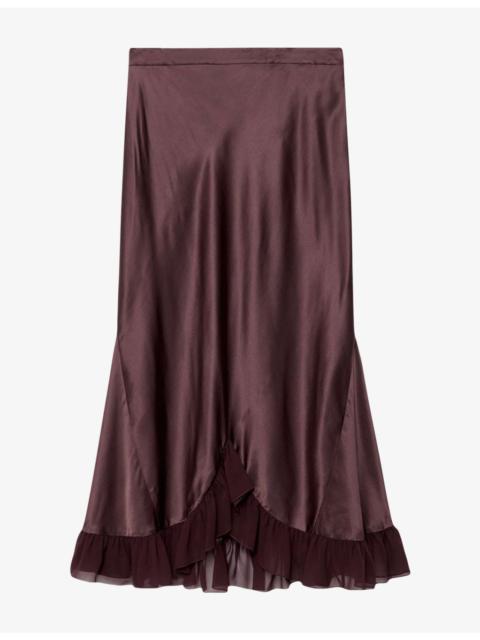 ALLSAINTS Irma Ruffled-Trim Silk-Blend Midi Skirt