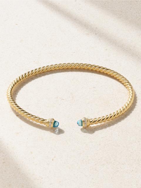 DAVID YURMAN Classic Cablespira 18-karat Gold, Topaz And Diamond Cuff