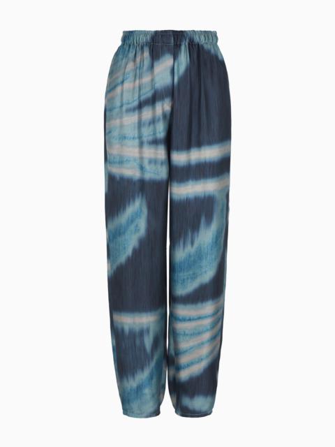 Printed silk twill joggers