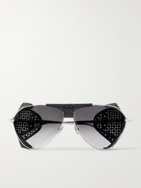 Alaïa Aviator-style Perforated Leather And Silver-tone Sunglasses
