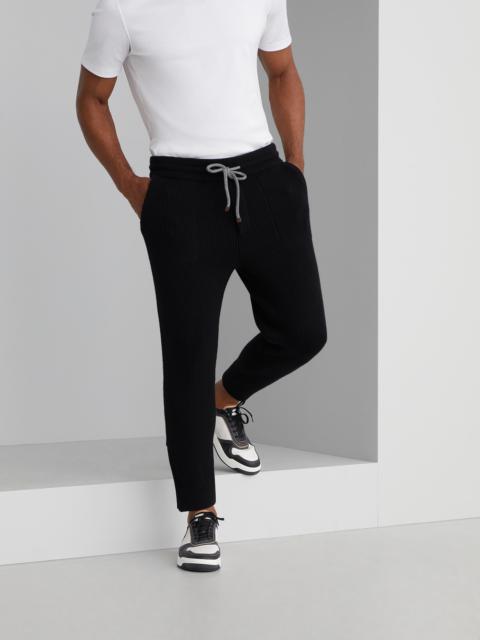 Brunello Cucinelli Cashmere English rib knit trousers with zipper cuffs