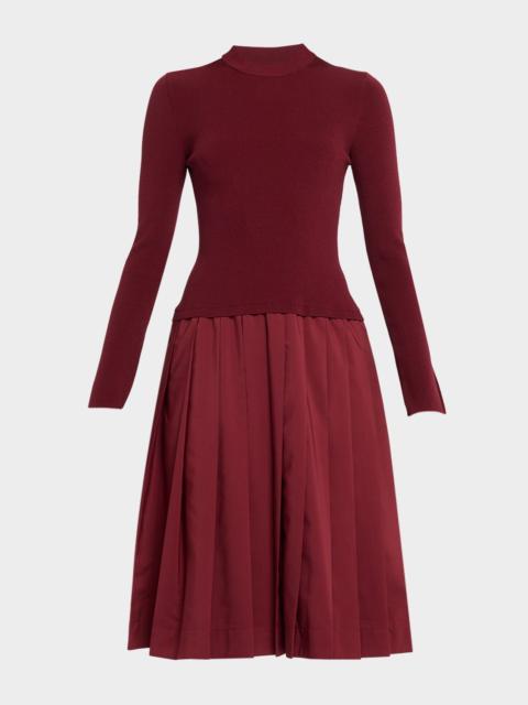 SIMKHAI Kenlie Pleated Mixed Media Midi Dress