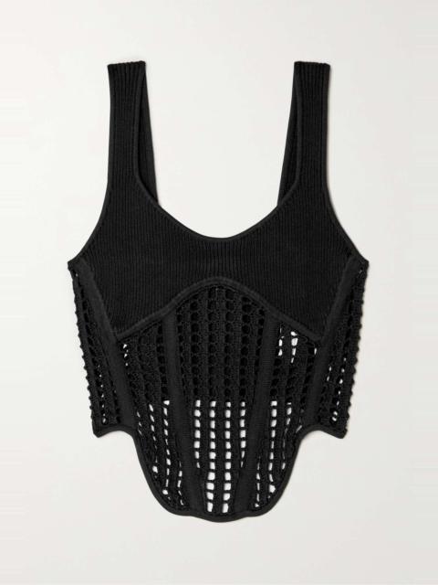 Cropped recycled ribbed and open-knit top