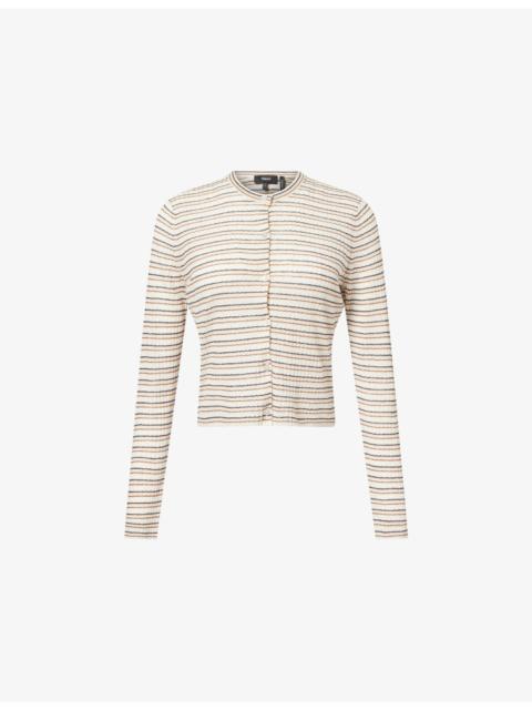 Theory Crop Rib-Knit Linen-Blend Cardigan