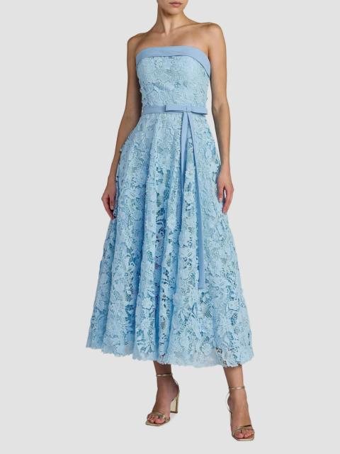 MAC DUGGAL Women's Floral-Lace Crepe Strapless Midi-Dress - Powder Blue