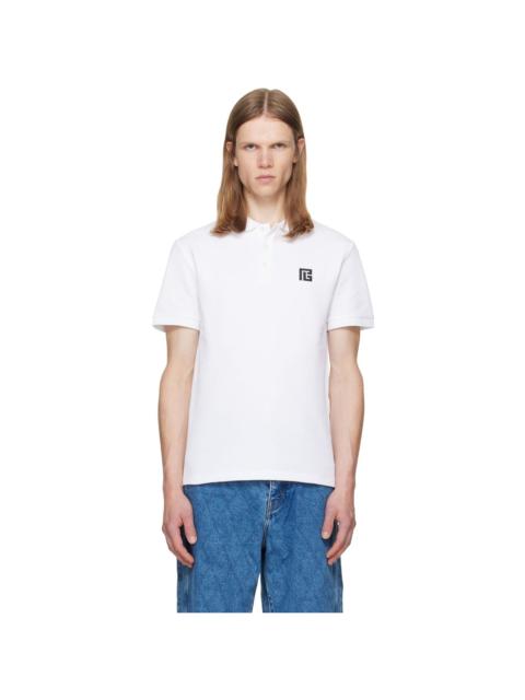 Balmain White Embroidered Cotton Polo