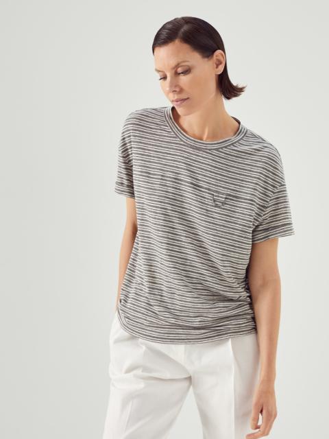 Linen sparkling stripe jersey T-shirt with shimmer detail