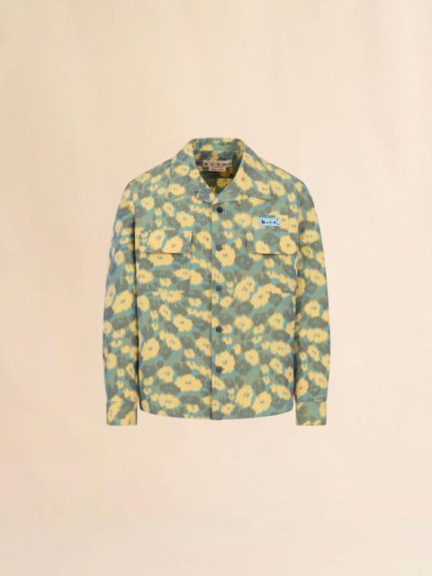 Marni GREEN LINEN BLEND SHIRT WITH BLURRY FLORAL PRINT