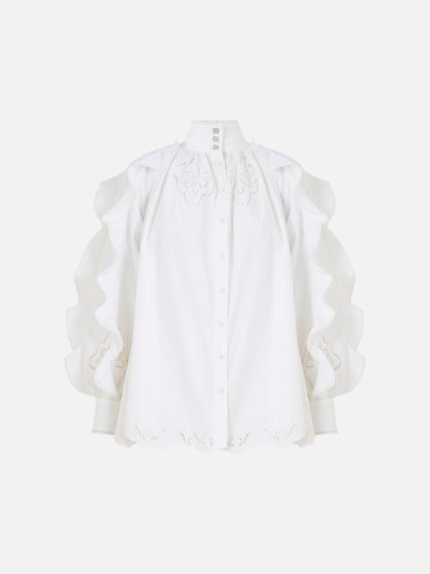 CAMILLA RELAXED BLOUSE WITH FRILL SLEEVE DETAIL - WHITE