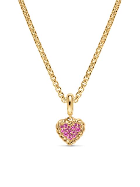 DAVID YURMAN Women's Petite DY Elements Heart Plate Pendant in 18K Yellow Gold with Pink Sapphires, 8.2MM - Pink