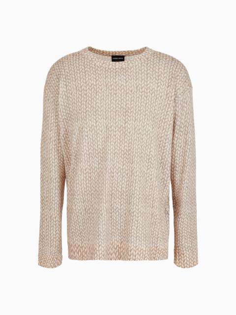 GIORGIO ARMANI Crew-neck jumper in virgin wool with a braided print