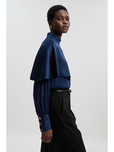 KAREN MILLEN Military Sheer Cape Detail Woven Top